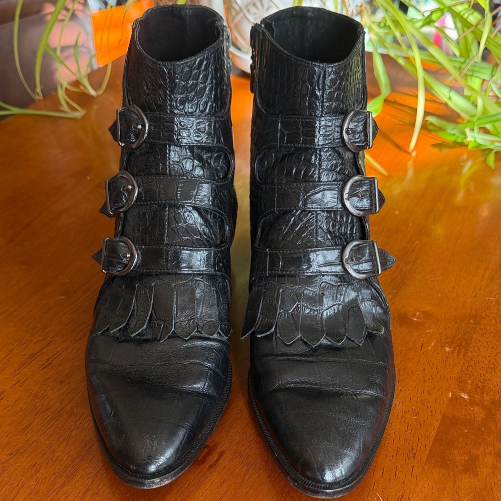 Modern Vice Black Croc-Embossed Buckle Ankle Boots